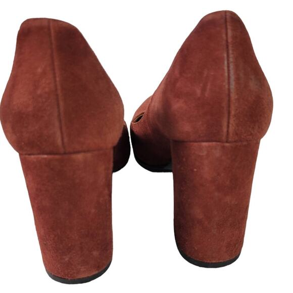 Aquatalia Neely Suede Heels Brown Leather Block Almond Semi Pointed Toe Italy 7 - Picture 4 of 14